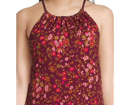 Time and Tru Womens Halter Knit Dress Merlot Wine Floral Size M