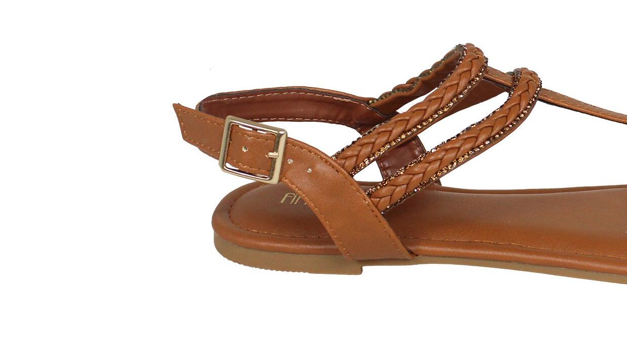 Fifth & Luxe Womens Rhinestone Braided T-Strap Flat Sandals Cognac Size 11