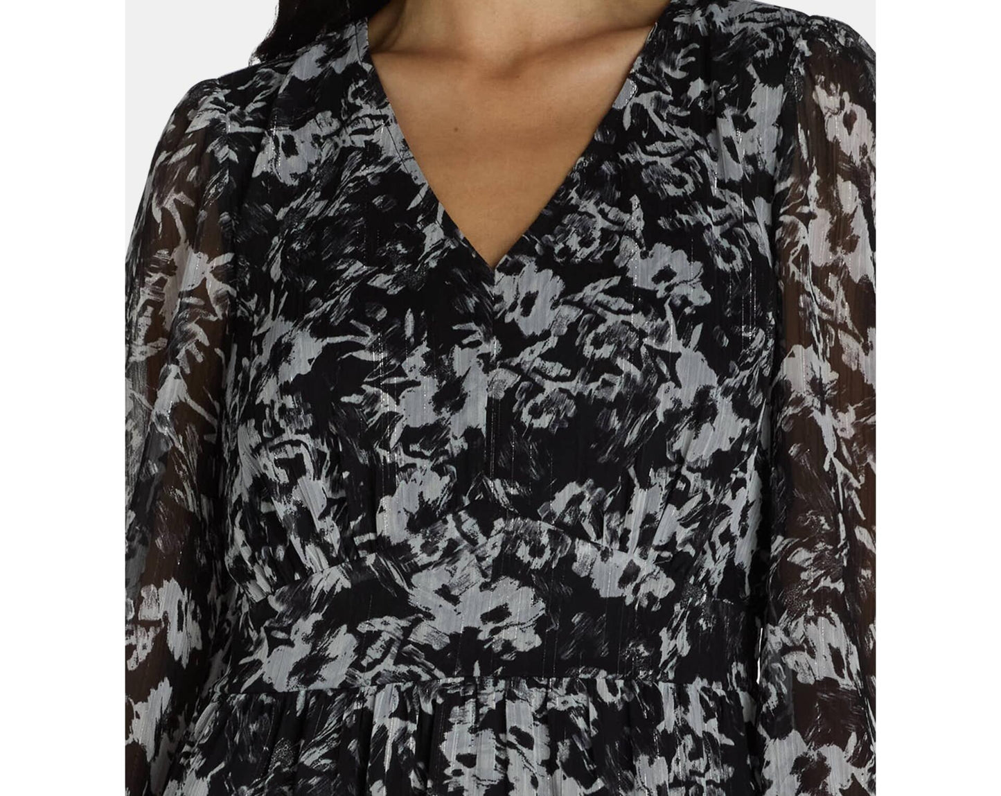 Time and Tru Womens Print Dress with Long Sleeves Black Soot Floral Size XS