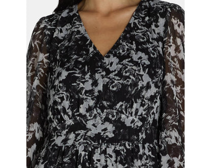 Time and Tru Womens Print Dress with Long Sleeves Black Soot Floral Size XS
