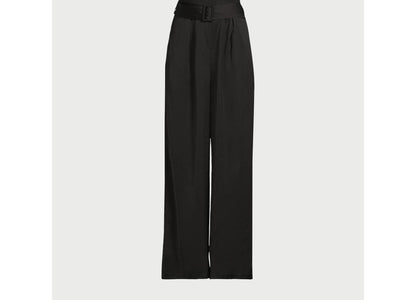 Scoop Womens Wrap Halter Satin Jumpsuit with Wide Leg 32” Inseam Black Size XS