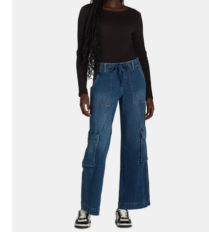 Time and Tru Womens Drawstring Cargo Pants 31" Inseams Dark Vintage Size 6