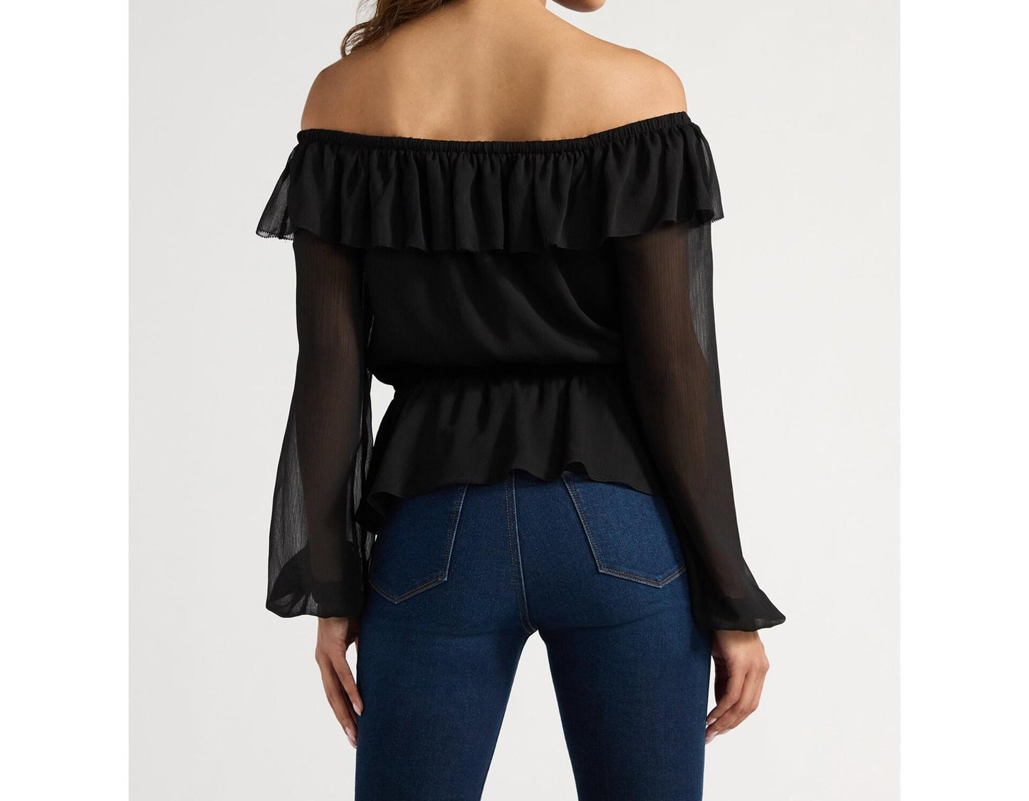 Sofia Jeans Womens Off Shoulder Top Pullover Ruffle Plepum Black Size L (12-14)
