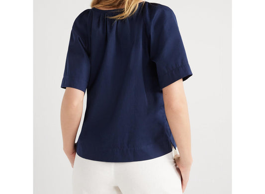 Free Assembly Womens Square Neck Top with Short Sleeves Navy Blazer Size S