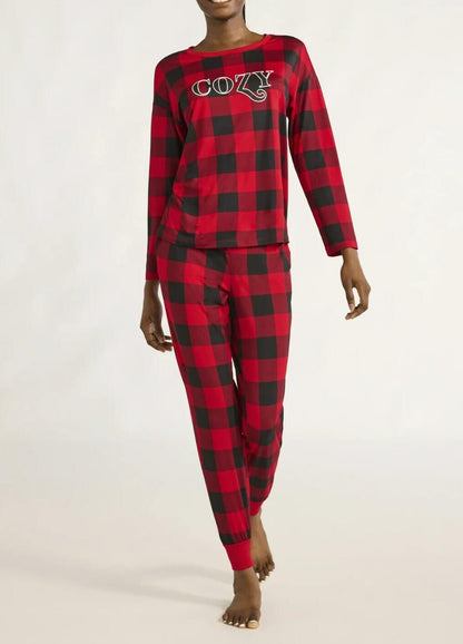 Joyspun Womens Tee & Jogger Pants Pajama Set Red Pepper Buffalo Plaid Sz S (4-6)