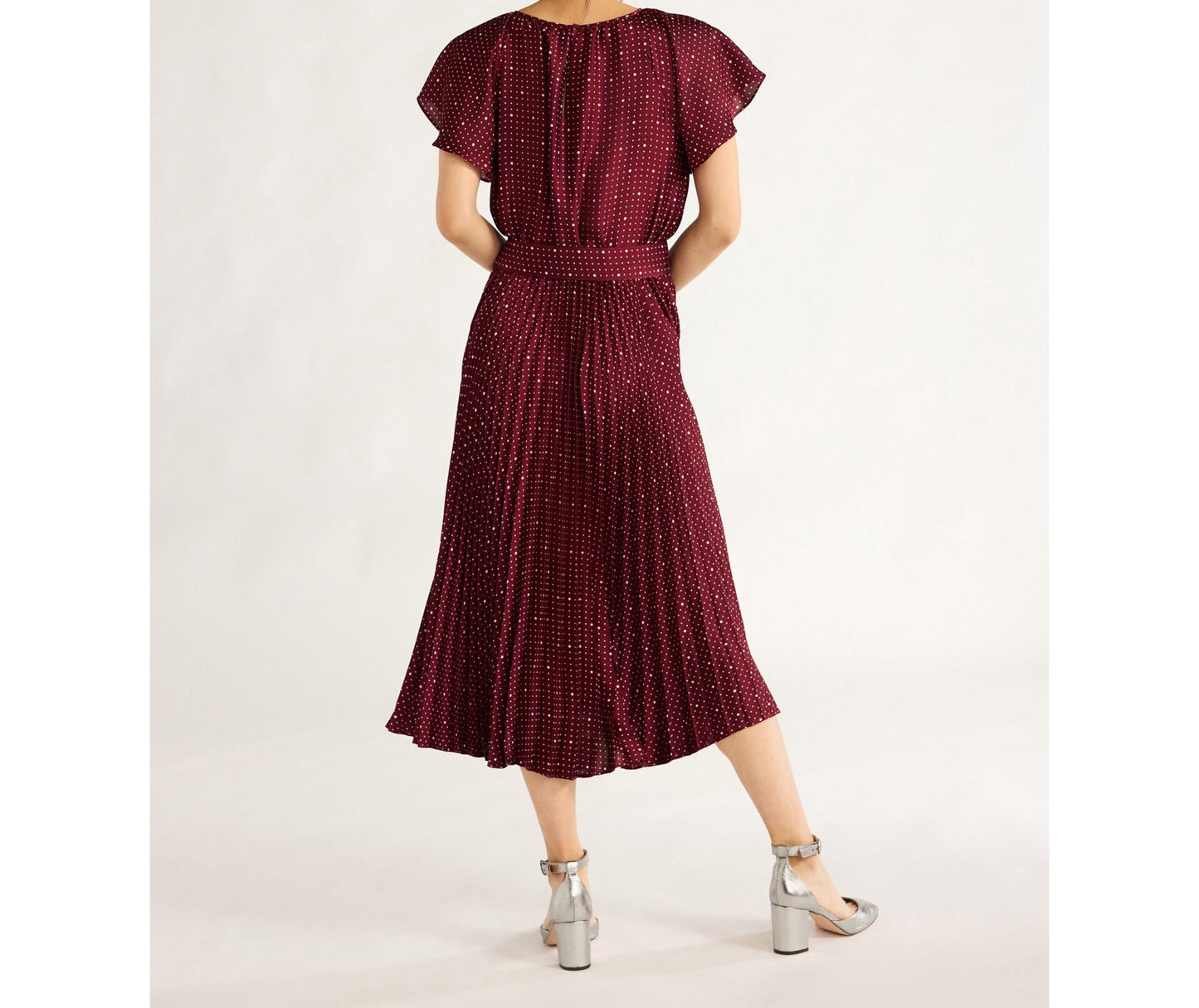 Free Assembly Womens Pleated Midi Dress Flutter Sleeves Maroon Crush Size XS