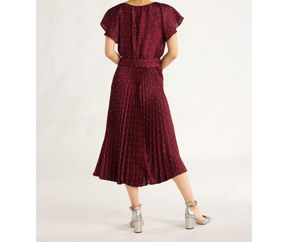 Free Assembly Womens Pleated Midi Dress Flutter Sleeves Maroon Crush Size XS