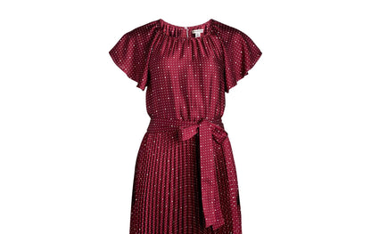 Free Assembly Womens Pleated Midi Dress Flutter Sleeves Maroon Crush Size XS