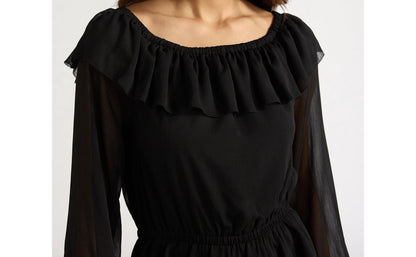 Sofia Jeans Womens Off Shoulder Top Pullover Ruffle Plepum Black Size L (12-14)