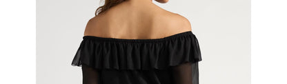 Sofia Jeans Womens Off Shoulder Top Pullover Ruffle Plepum Black Size L (12-14)