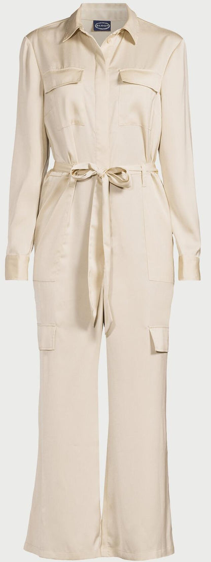 Scoop Womens Satin Wide Leg Jumpsuit Oyster Grey Size XL