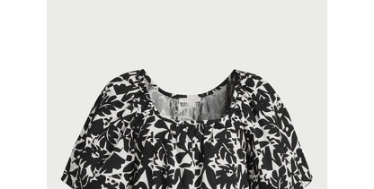 Free Assembly Womens Square Neck Top with Short Sleeves Black Soot Geo Size L