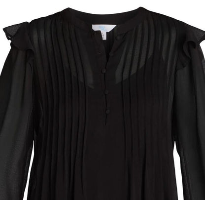 Time and Tru Womens Pintuck Mini Dress with Long Sleeves Black Soot Size XS
