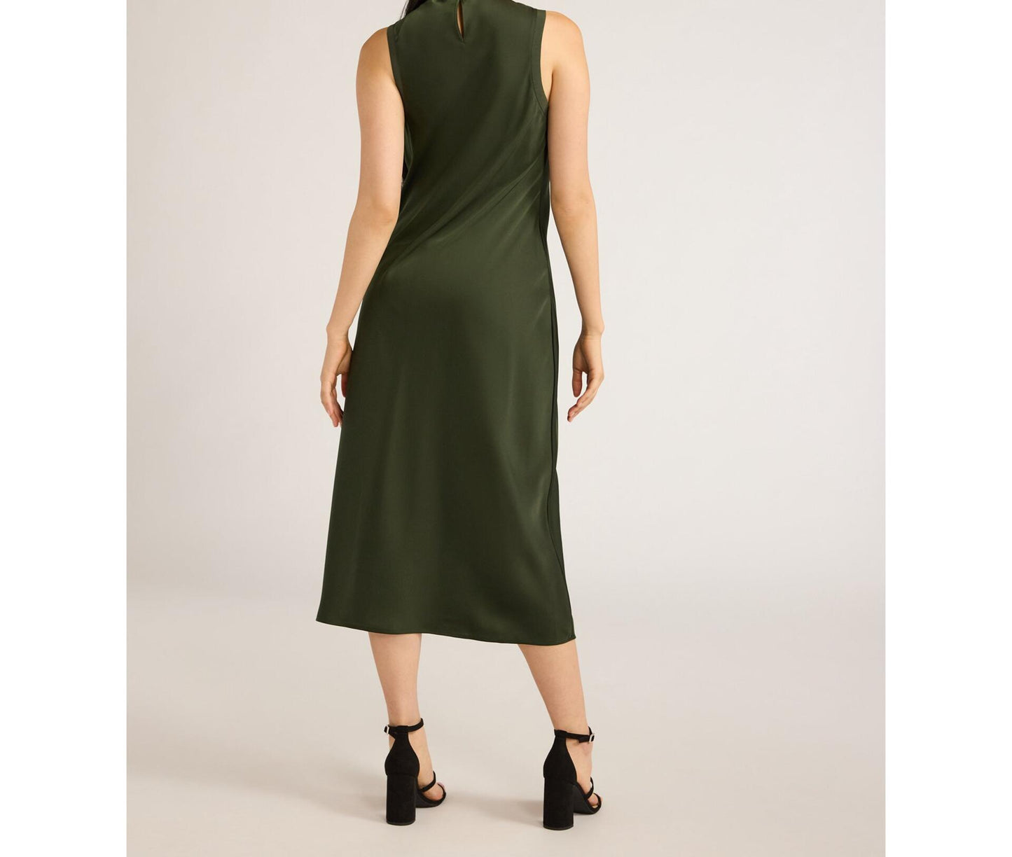 Scoop Womens Sleeveless Crew Neck Satin Midi Tank Dress Kombu Green Size L