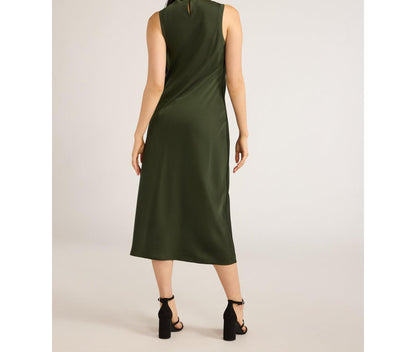 Scoop Womens Sleeveless Crew Neck Satin Midi Tank Dress Kombu Green Size L