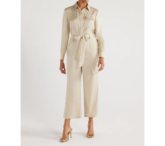 Scoop Womens Satin Wide Leg Jumpsuit Oyster Grey Size XL