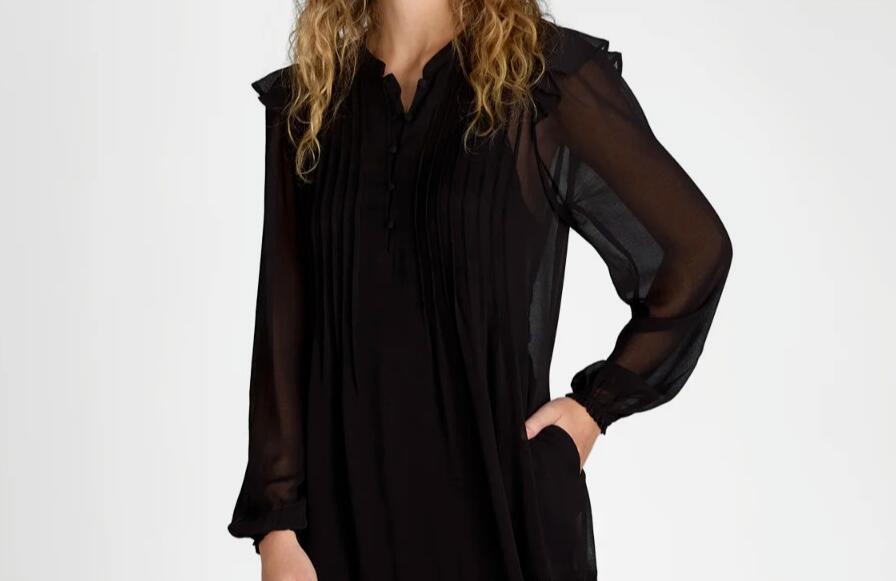 Time and Tru Womens Pintuck Mini Dress with Long Sleeves Black Soot Size XS