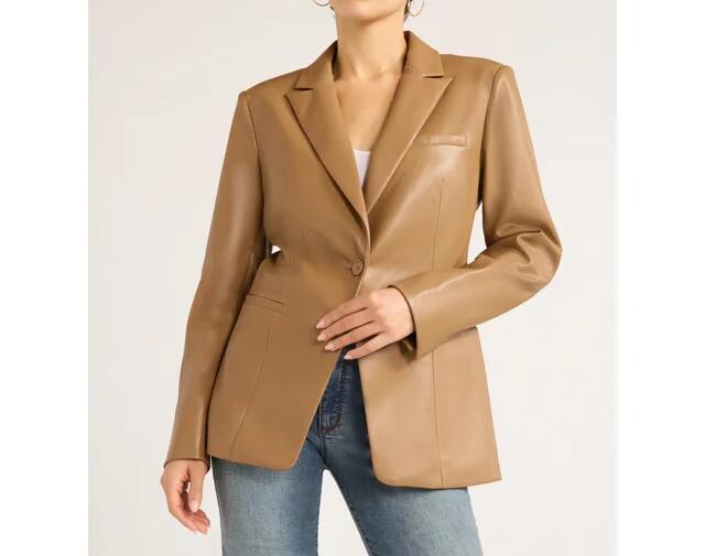 Sofia Jeans Womens Faux Leather Single Breasted Blazer Cocoa Mocha Size S (4-6)