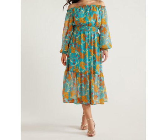 Sofia Jeans Womens Off the Shoulder Dress Blouson Sleeves Caneel Bay Size XS