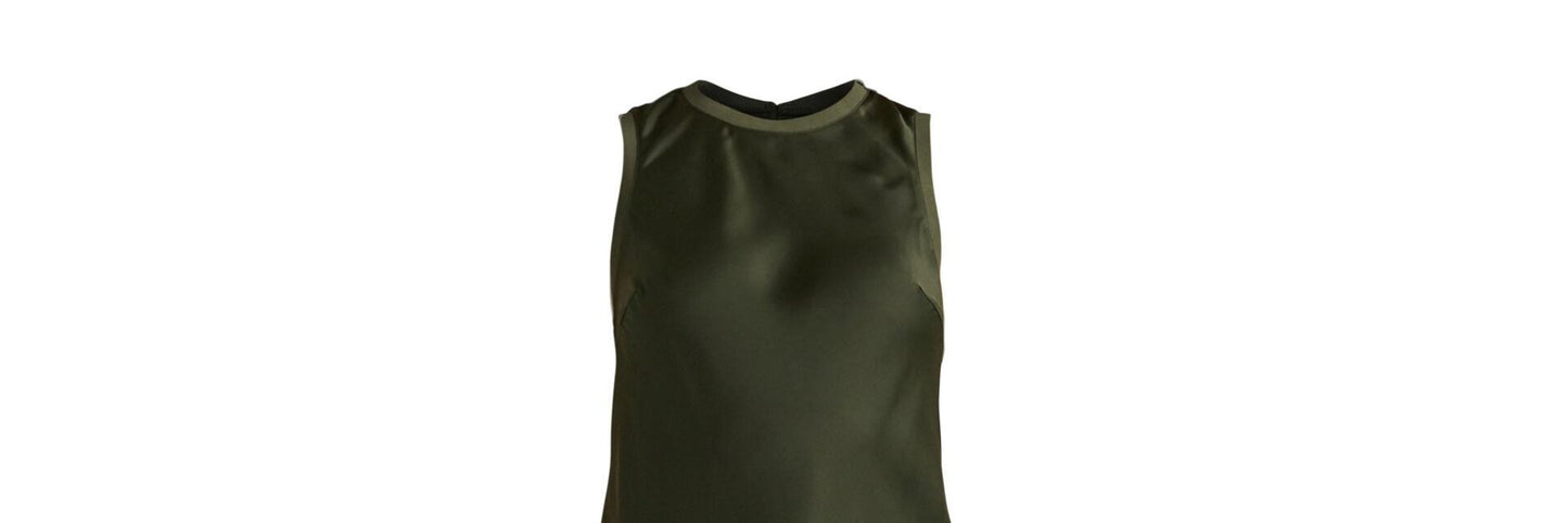 Scoop Womens Sleeveless Crew Neck Satin Midi Tank Dress Kombu Green Size L