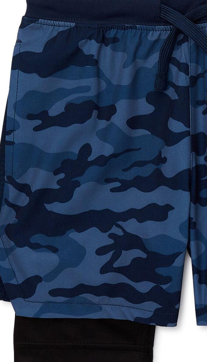 Athletic Works Boys Active Mixed Media Shorts Blue Camo Size L (10-12)