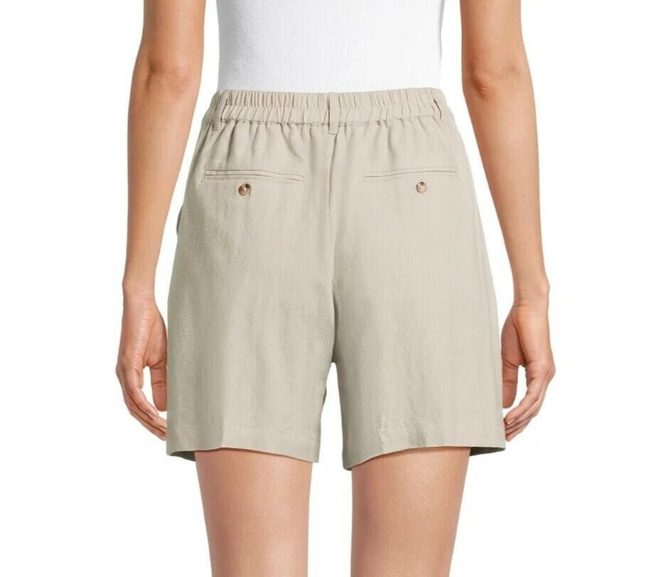 Time and Tru Womens Linen-Blend Shorts 5" Inseam Front Pleats Beige Size M