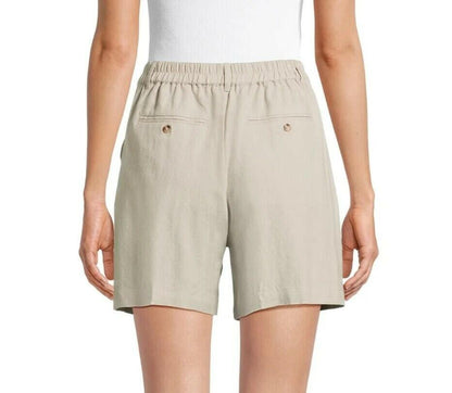 Time and Tru Womens Linen-Blend Shorts 5" Inseam Front Pleats Beige Size M