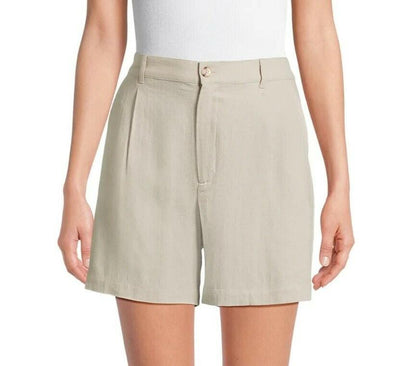 Time and Tru Womens Linen-Blend Shorts 5" Inseam Front Pleats Beige Size M
