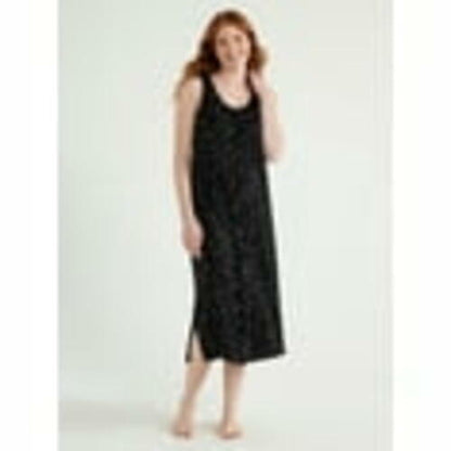 Joyspun Womens Sleeveless Knit Midi Chemise Stars Black Print Size XL