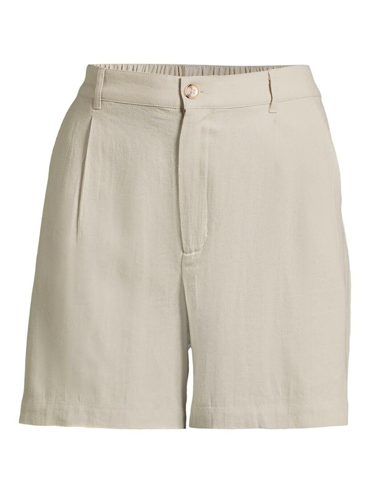 Time and Tru Womens Linen-Blend Shorts 5" Inseam Front Pleats Beige Size M