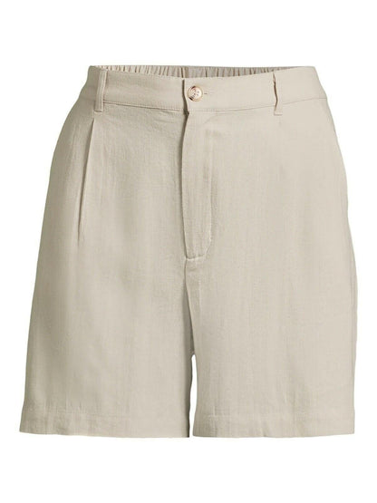 Time and Tru Womens Linen-Blend Shorts 5" Inseam Front Pleats Beige Size M