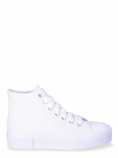 No Boundaries Womens Platform Lace Up Hi Top Sneakers Cotton Canvas White Sz 8.5