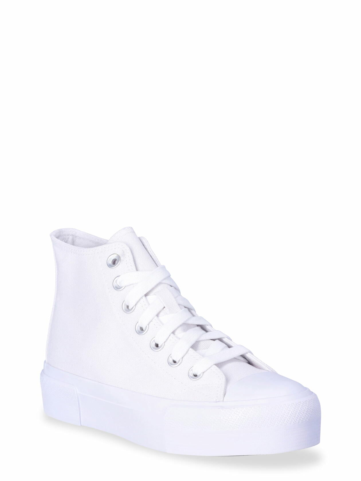 No Boundaries Womens Platform Lace Up Hi Top Sneakers Cotton Canvas White Sz 8.5