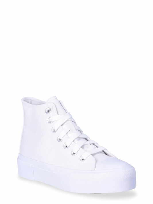 No Boundaries Womens Platform Lace Up Hi Top Sneakers Cotton Canvas White Sz 8.5