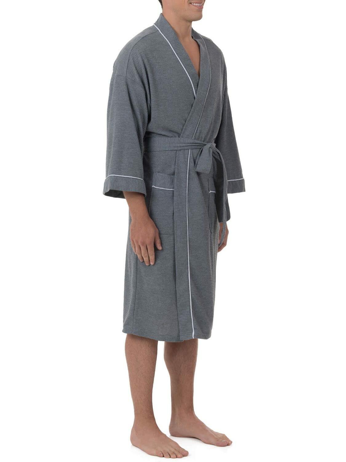 Fruit of the Loom Men's Waffle Knit Robe, Grey