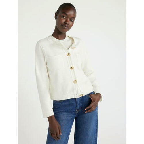Free Assembly Women’s Chest Pocket Cardigan Sweater Midweight Ivory Size S