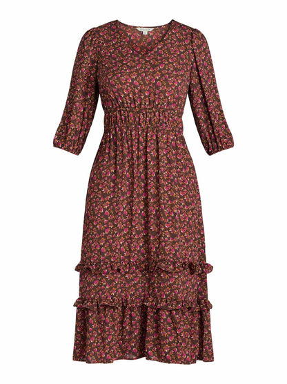 The Pioneer Woman Ruffle Maxi Dress Womens Falling Floral Coffee Size 2x