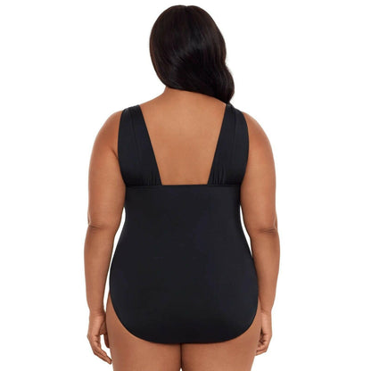 Time and Tru Womens Plus Plunge Neck One Piece Swimsuit Black Size XXL