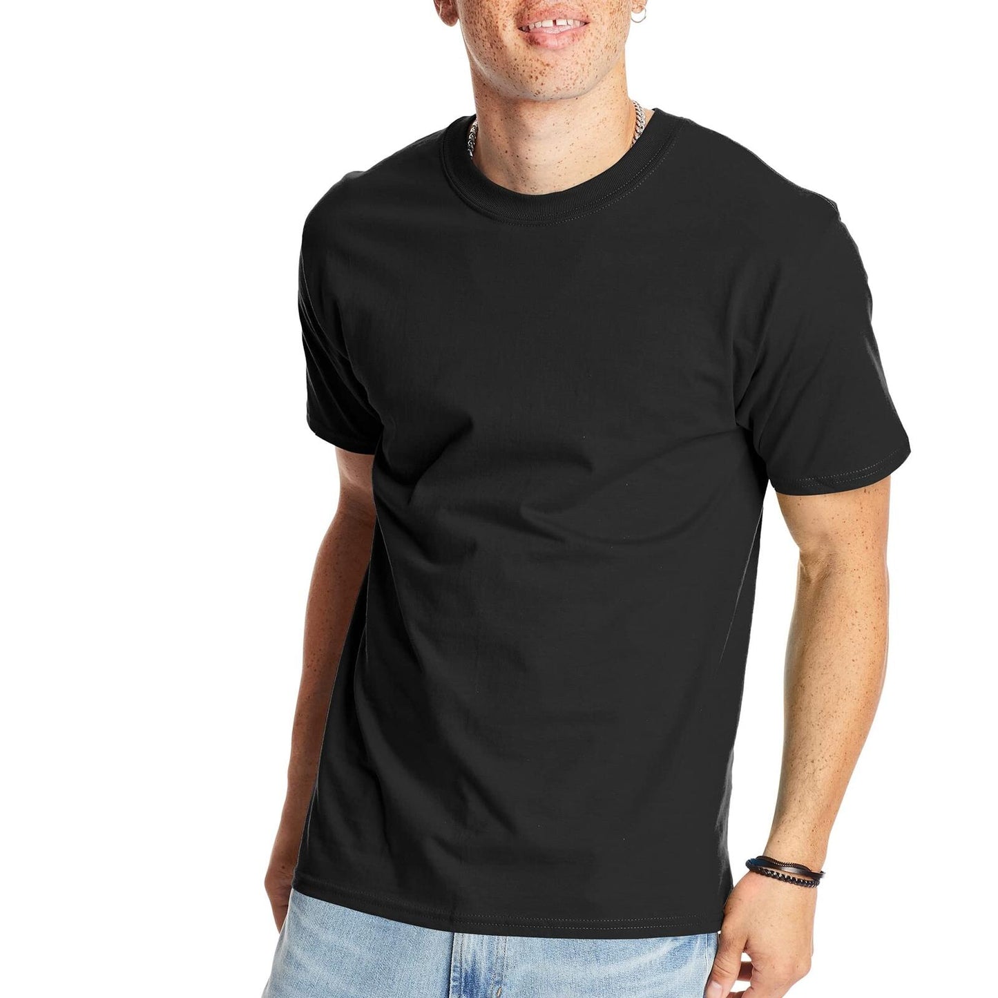 Hanes Mens Beefyt T-shirt Heavyweight Cotton Black Size M
