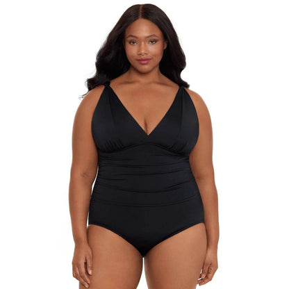 Time and Tru Womens Plus Plunge Neck One Piece Swimsuit Black Size XXL