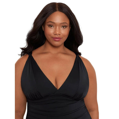 Time and Tru Womens Plus Plunge Neck One Piece Swimsuit Black Size XXL