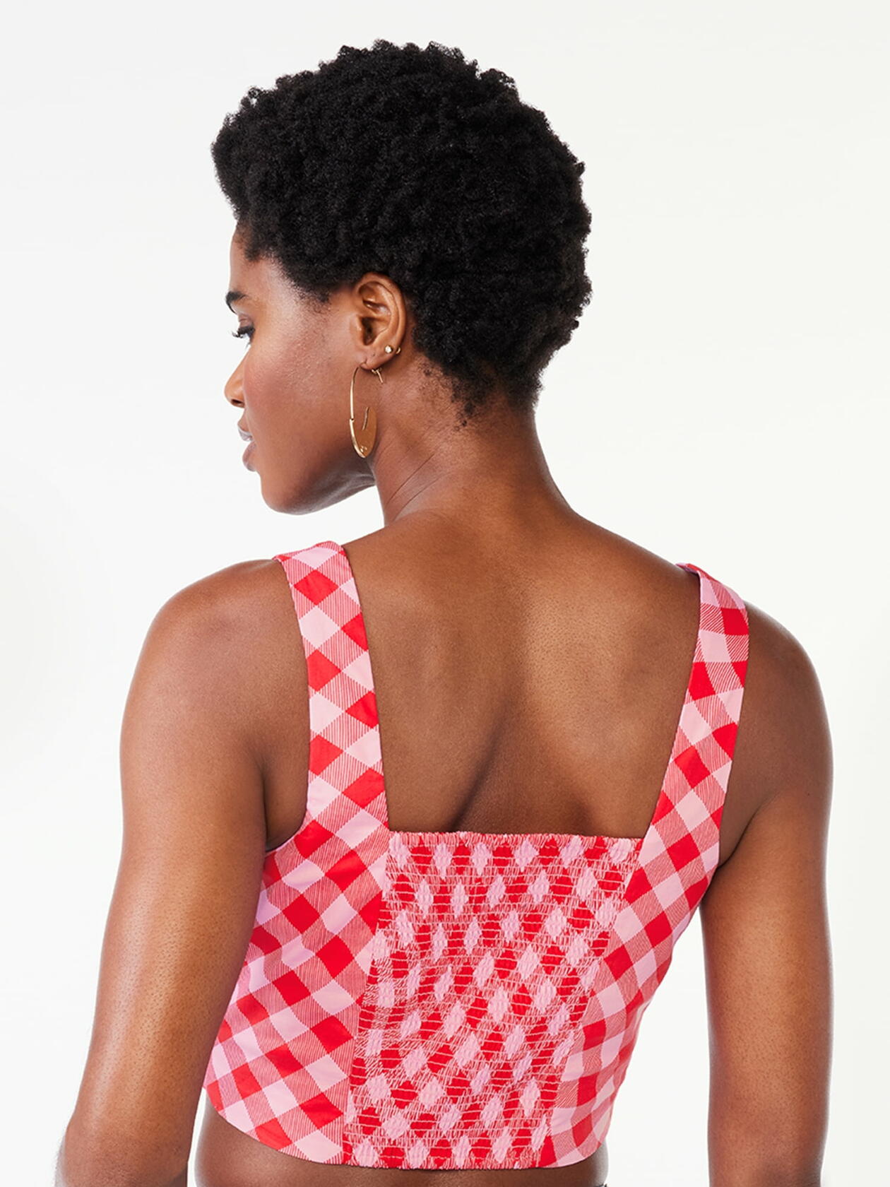 Scoop Womens Square Neck Fitted Poplin Crop Top Salsa Small Wavy Gingham Size L