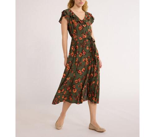 Time and Tru Women's and Women's Plus Ruffle Neck Midi Dress Sea Turtle Size 4X