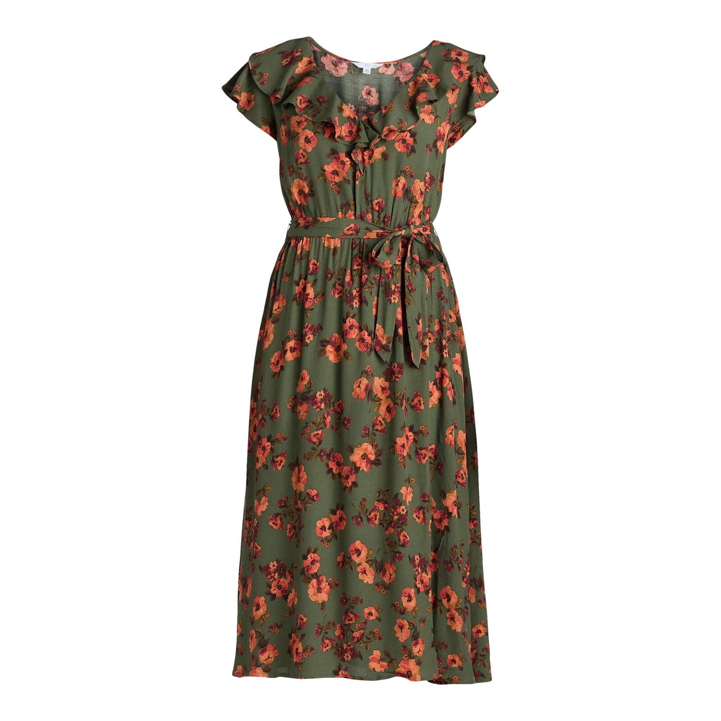 Time and Tru Women's and Women's Plus Ruffle Neck Midi Dress Sea Turtle Size 4X