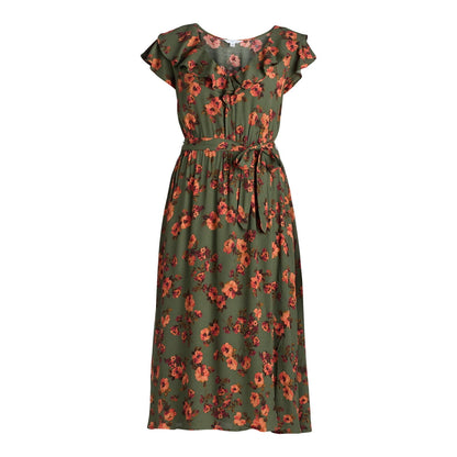 Time and Tru Women's and Women's Plus Ruffle Neck Midi Dress Sea Turtle Size 4X