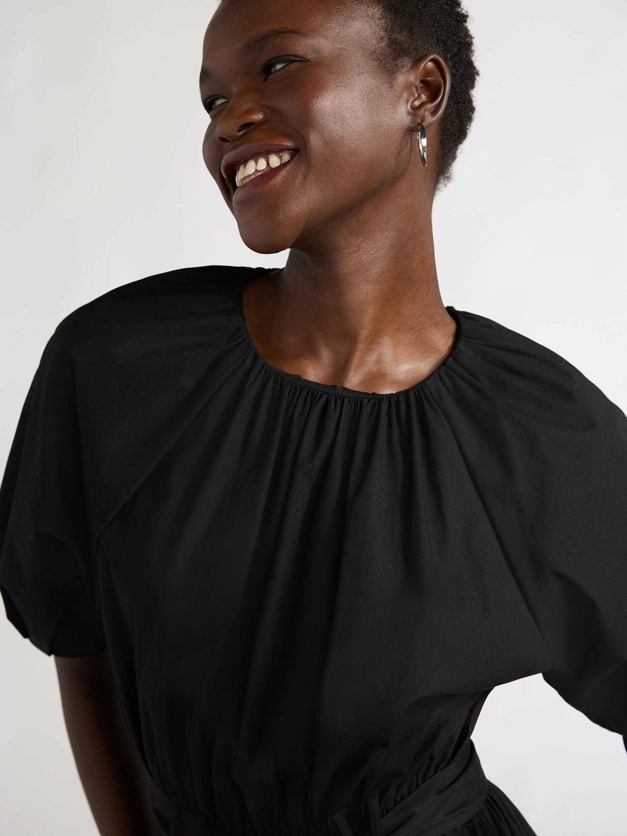 Scoop Womens Fit and Flare Mini Dress with Puff Sleeves Black Soot Size M