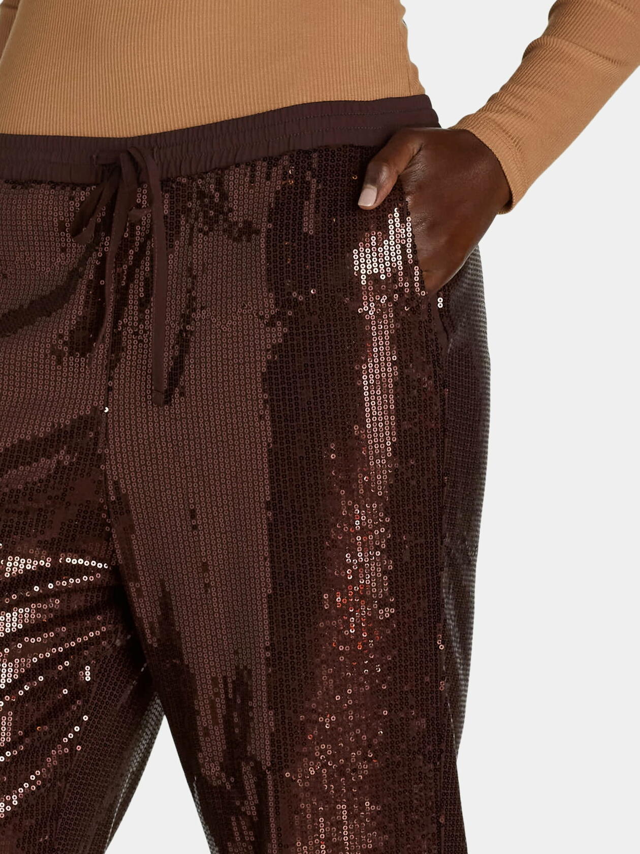 Time and Tru Womens Pull On Sequin Jogger Pants 27” Inseam Chocolate Fudge Sz S