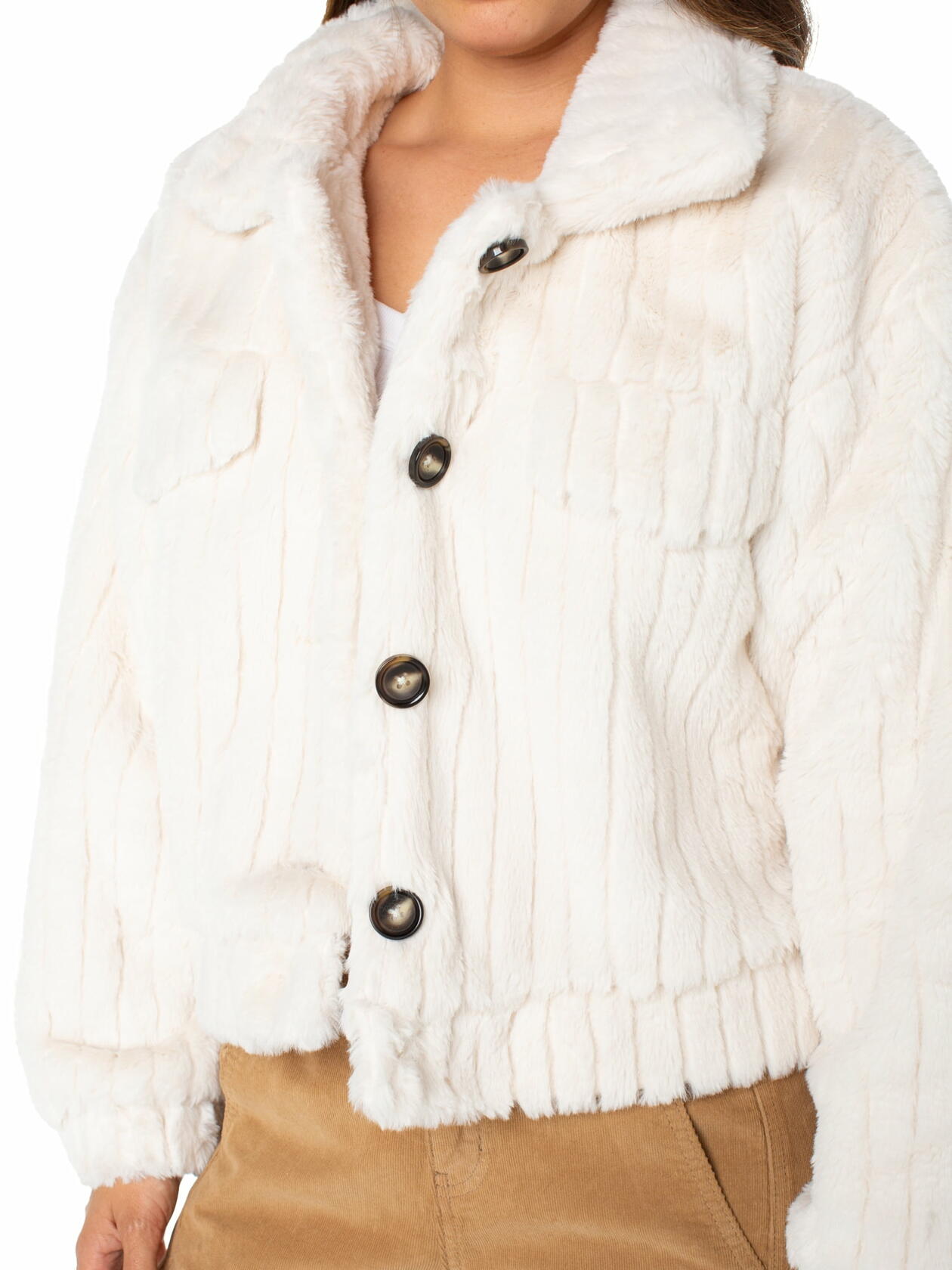 Celebrity Pink Women's and Women's Plus Faux Fur Button-up Jacket CreamSize S