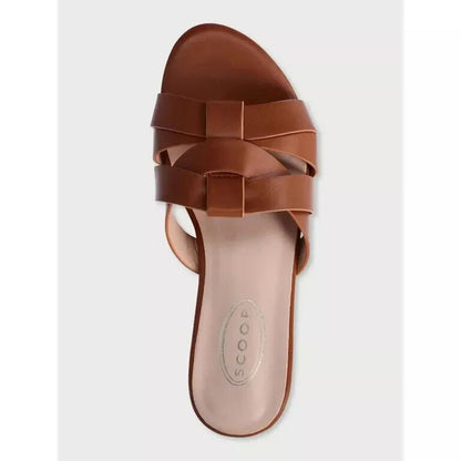 Scoop Women s Crossover Band Slide Sandals Slip-on Cognac Size 7