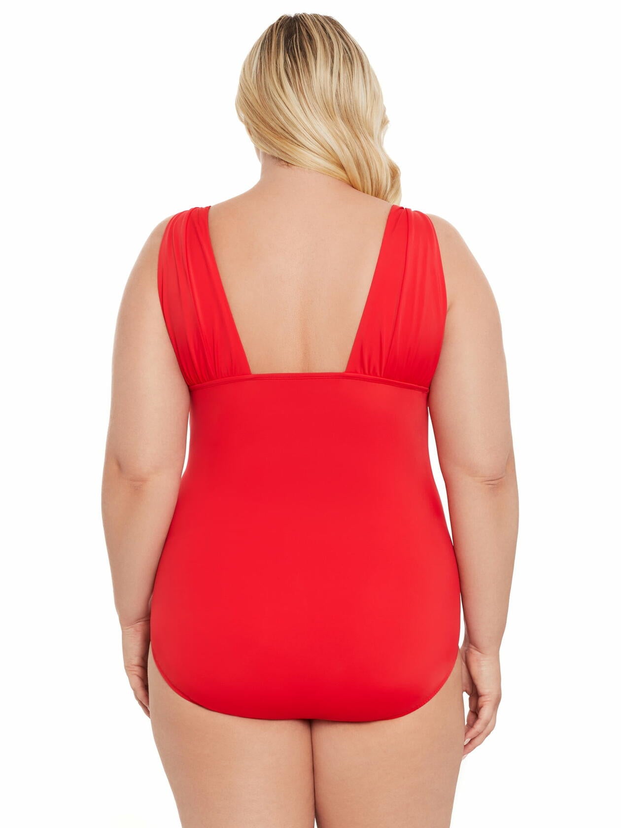 Time and Tru Womens Plunge V Neck One Piece Swimsuit Red Size M